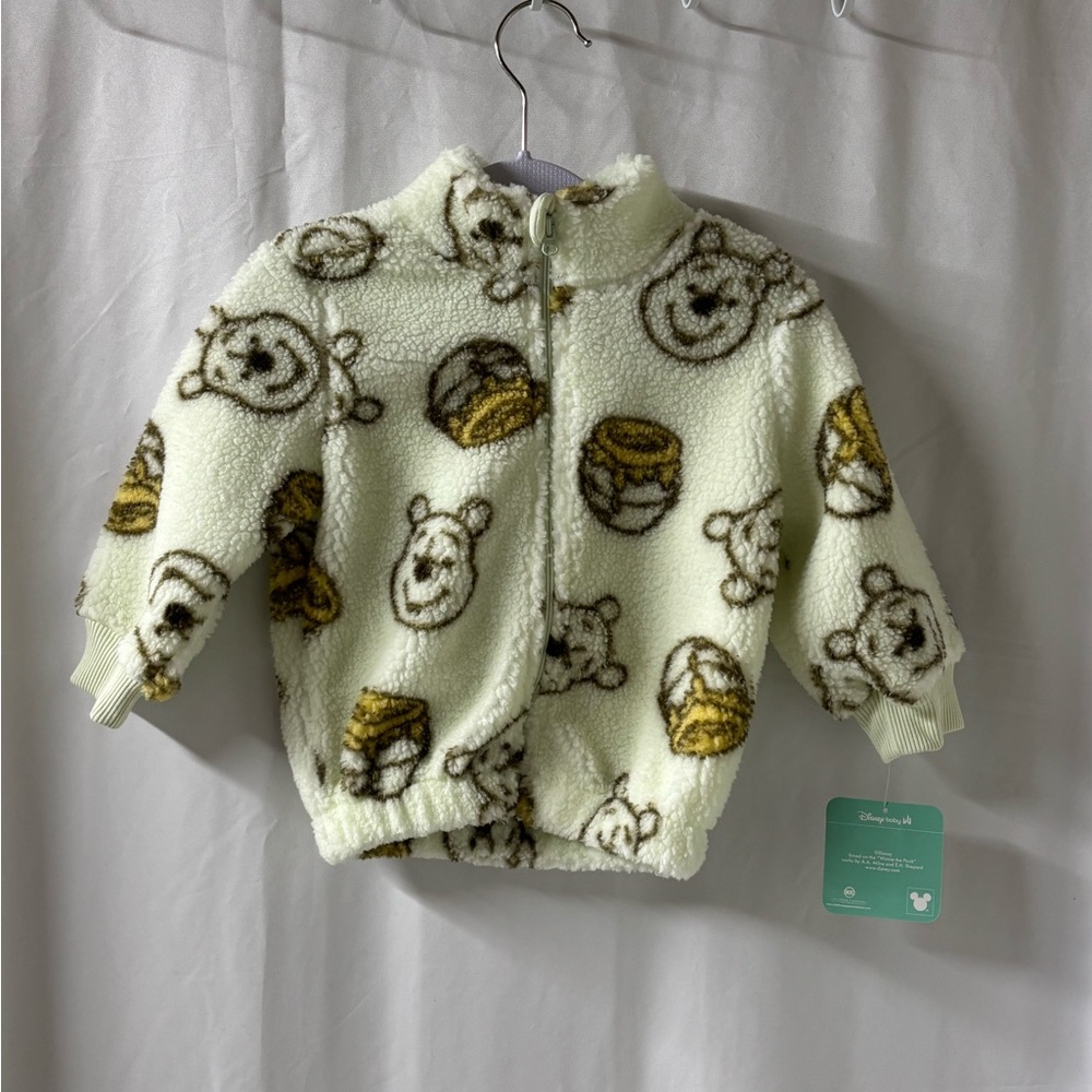 Disney NWT Winnie the Pooh Light Green Full Zip‎ Fleece Jacket. Size 18 months.